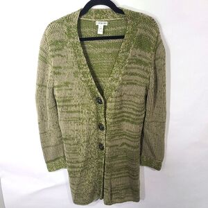 Caravan Women's Size M/L Long Cardigan Sweater Top Green‎ Chunky Big Buttons
